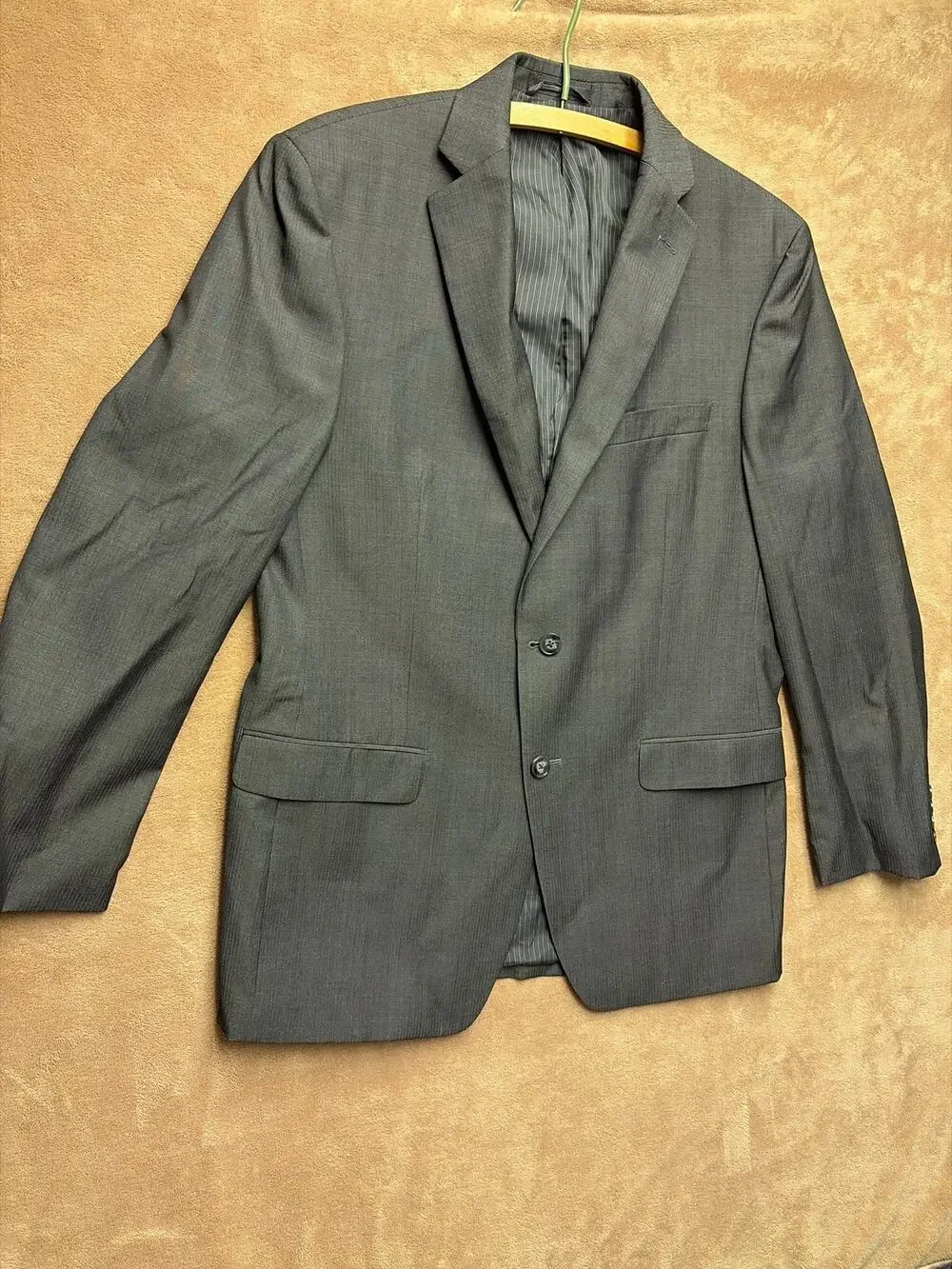 Calvin Klein Blazer 40R Black Gray Striped Slim Fit Wool Sport Coat Macys Tag